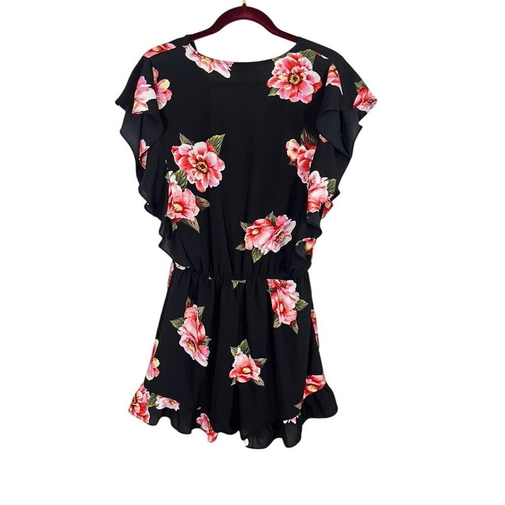 Retro Floral Romper Black L Boho Western Feminine Country Chic Ruffle Colorful - Picture 8 of 10